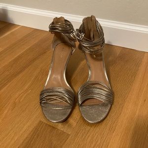 Pre owned kitten heel strappy gold/silver coach sandals
